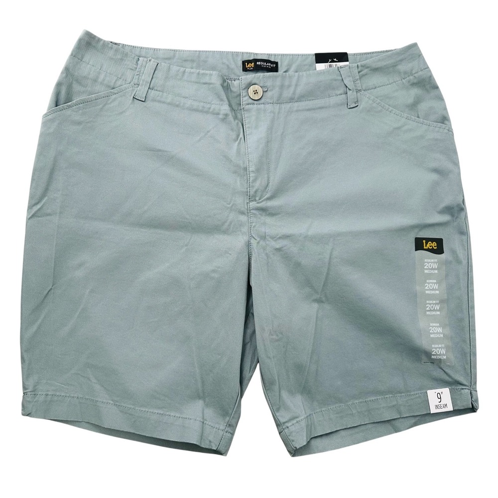 LEE Rider Bermuda Shorts Mid-Rise Lead Blue 9" Regular Fit Women's 20W Plus NWT